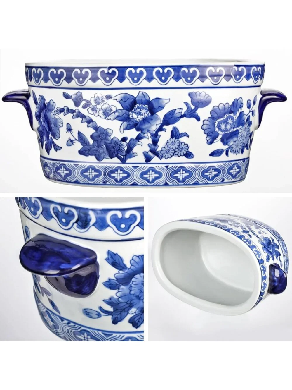 Vintage Floral Ceramic Planter Pot - Oval Cachepot for Indoor Plants